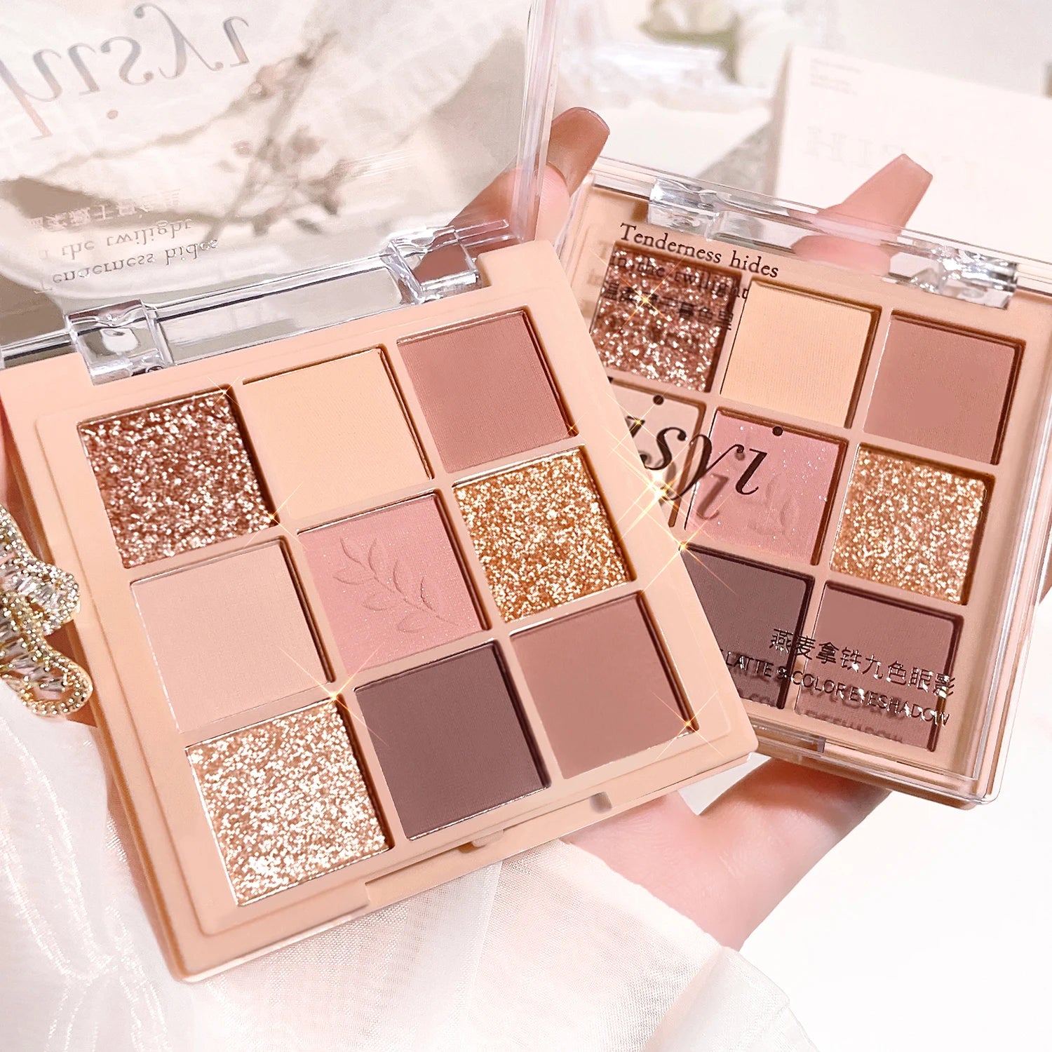 9-color eyeshadow palette - milk tea nude and gold tones, matte and shimmer finish, everyday glamour portable cosmetics Zpaxo