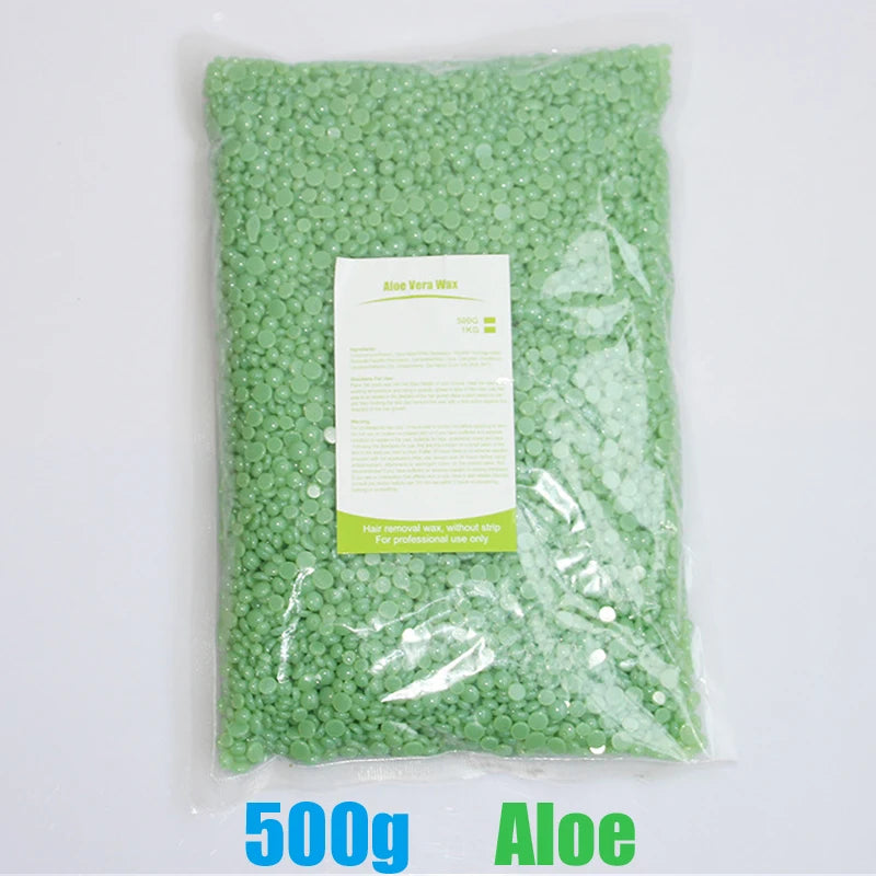 Hard Wax Beans Hair Removal – 500g/300g/50g Unisex Depilatory Wax Beans Zpaxo 500g-Aloe