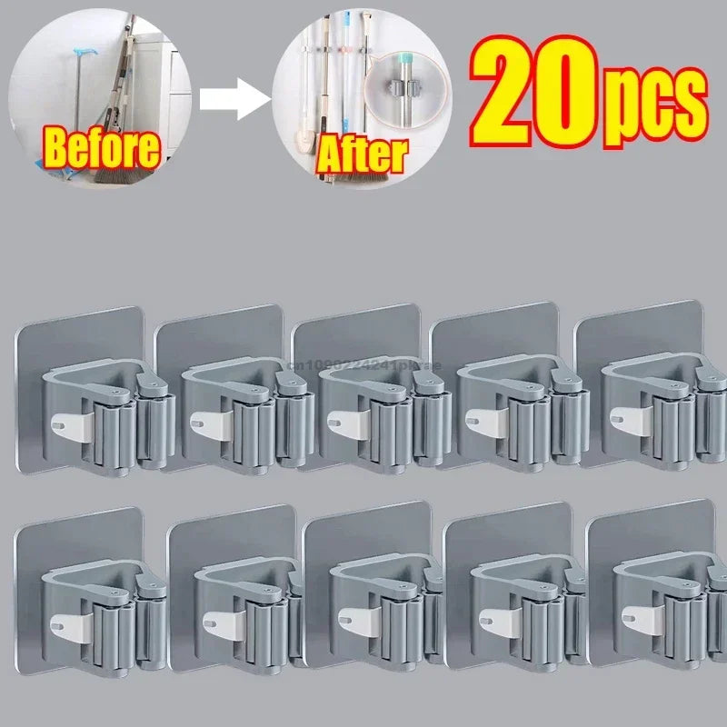 Household Bathroom Non Perforated Mop Holder, Broom Holder, and Card Holder Self-adhesive Mop Holder Kitchen Accessories Zpaxo 20pcs-Grey