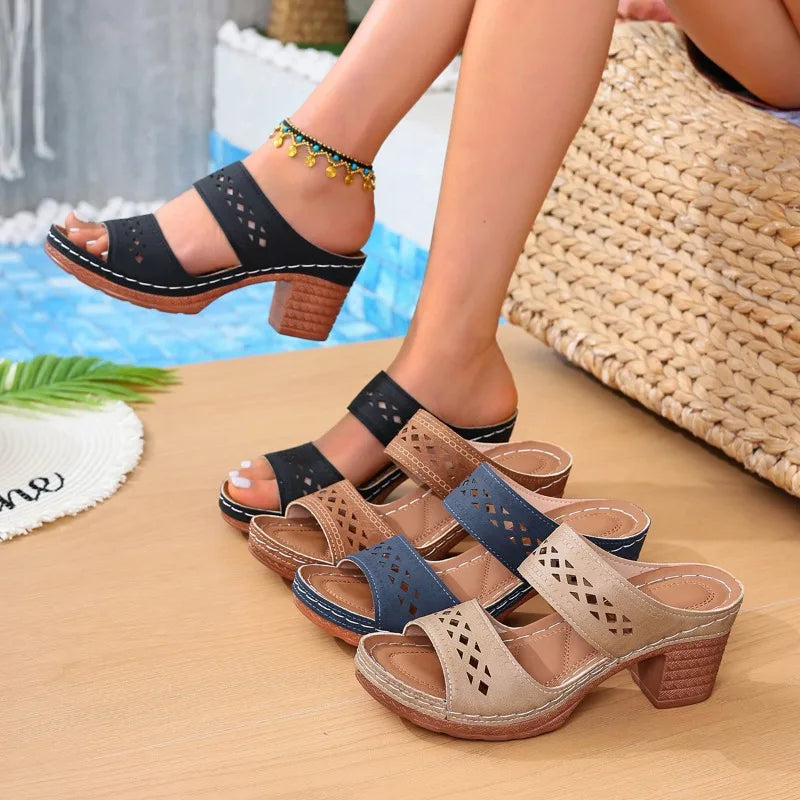 Retro Hollow Out Thick-heeled Sandals Women 2026 Summer Lightweight Zpaxo