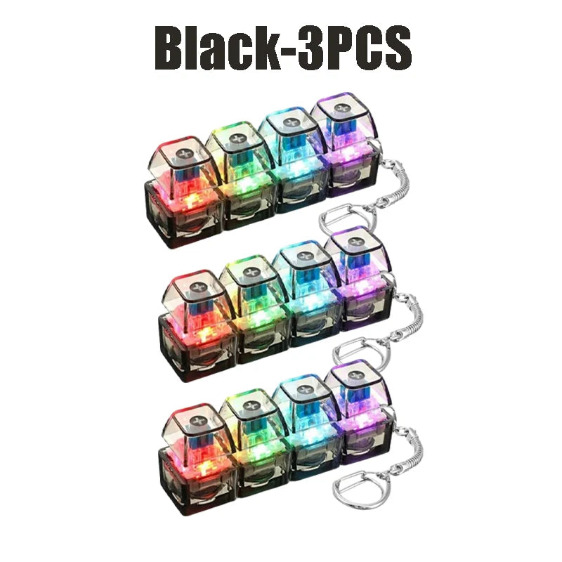 LED Light-up Keyboard Keychain Clickable Buttons Stress Relief Fidget Zpaxo Black-3PCS
