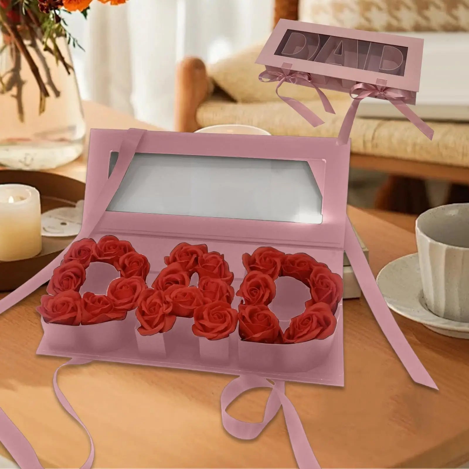 Dad Letter Shaped Empty Flower Box Father's Day Floral Packaging for Celebrations Parties DIY Decor Valentines Anniversary Zpaxo Pink
