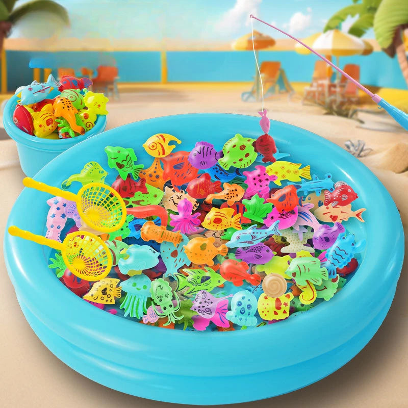 Magnetic Fishing Toy Pool for Boys and Girls, Fun Game for Playing Home, Summer Puzzle Square Night Market Stall Set Zpaxo
