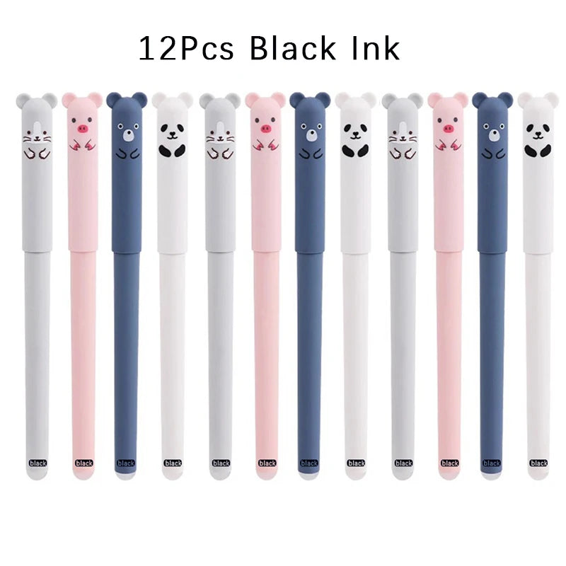 12pcs Animals Panda Erasable Gel Pen 0.5mm Blue Black Erasable Pen Refills Rods Washable Handle School Supplies Stationery Zpaxo 12pcs black ink