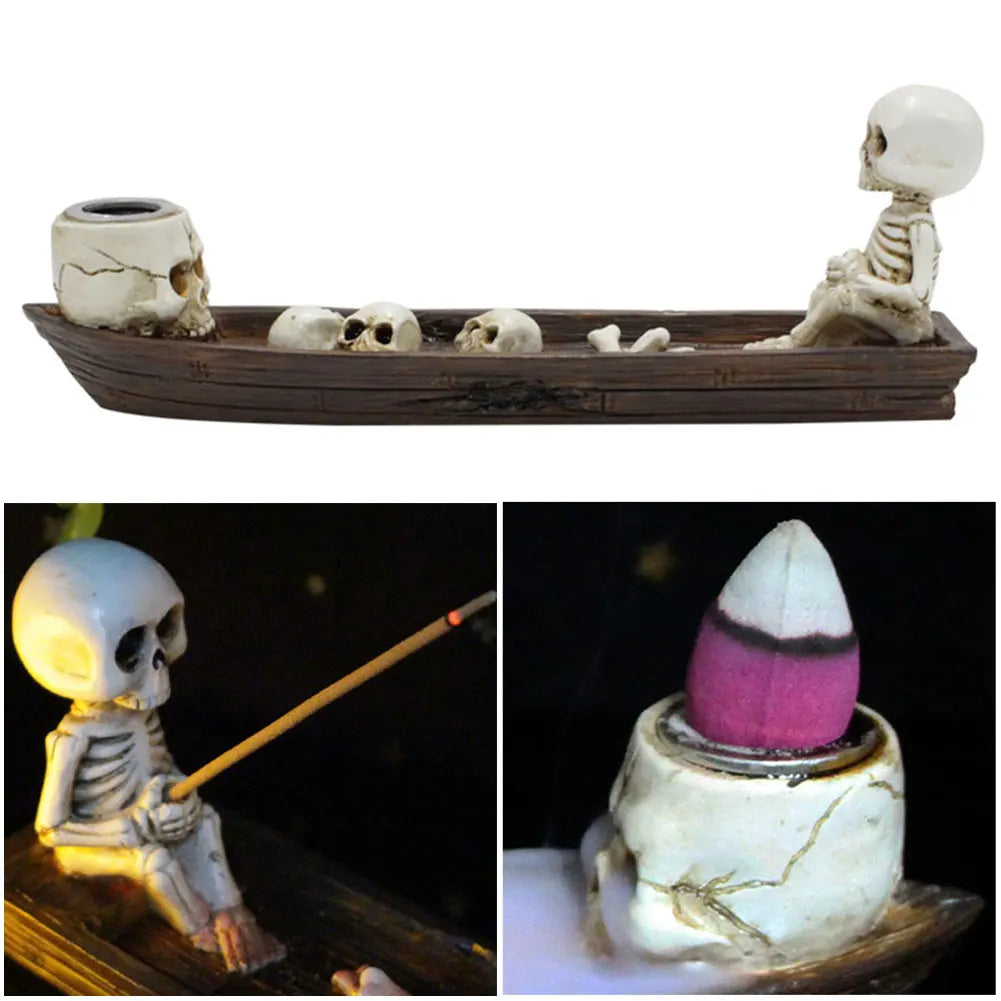 Skull Boat Incense Holder Ghost Fishing Burner Creative Skeleton