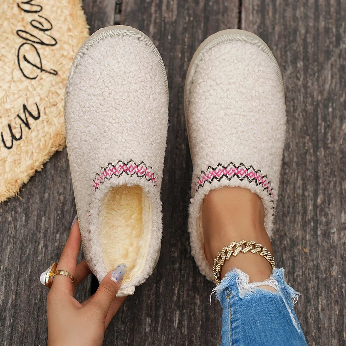 Women Ankle Boots Fashionable Shoes Women Thick Bottom Winter Slip-On Half Slippers Thickened Fluff Comfortable Boots Women Zpaxo Beige 41