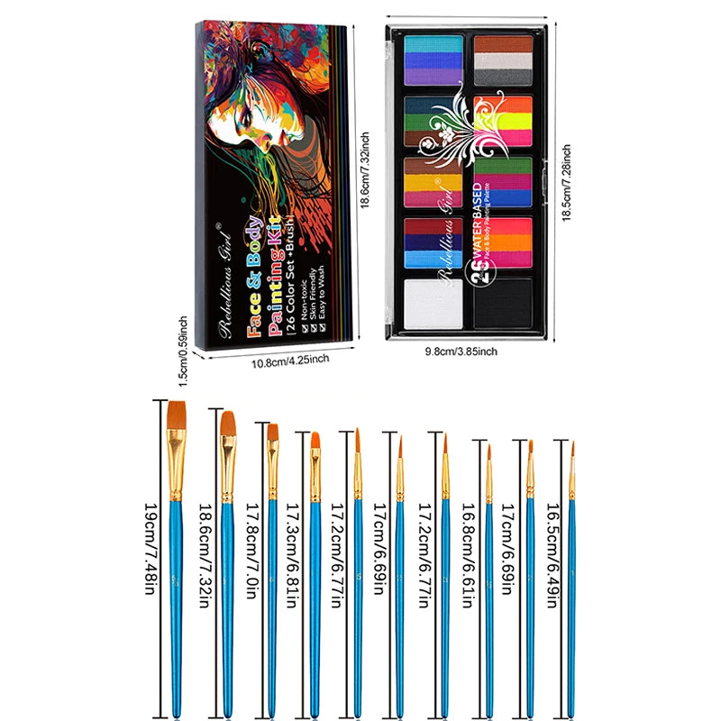 10 Grids 26 Colors Rainbow Face Art Painting Brush Water-soluble Zpaxo