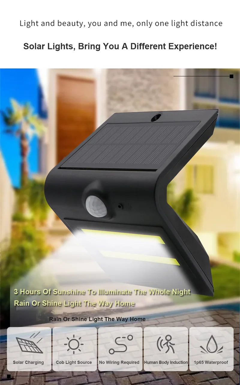 Solar LED Outdoor Motion Detection Wall Light IP65 Three Lighting Modes Black/White Housing Ambient Light Home Garden Decoration Zpaxo