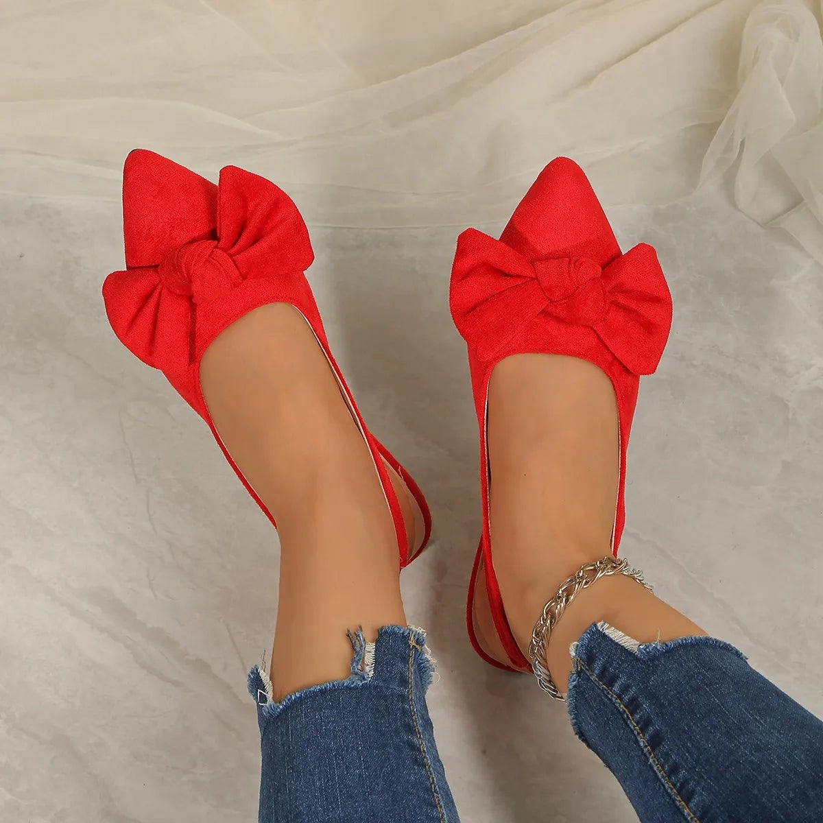 Women Shoes 2025 Flats Spring New Butterfly Knot Women Sling Backs Shoes Luxury Sexy Dress Thin Heel Pointed Toe Ladies Sandals Zpaxo