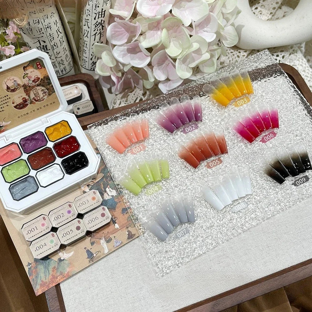 9-Color Chinese Style Gel Nail Glitter & Eye Shadow Palette Gel Nail Glitter Palette Zpaxo 9colors-set16