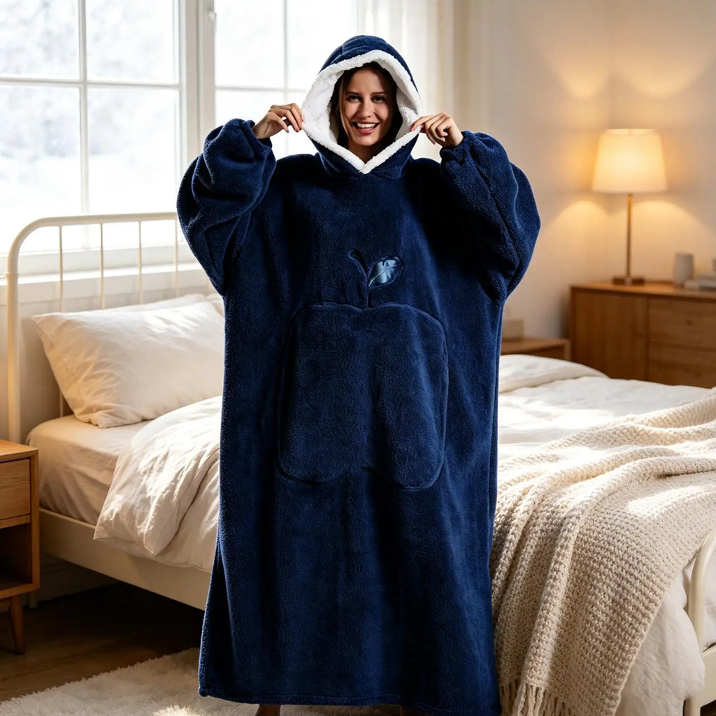 Hoodie Blanket Fleece Warm Pullover Pocket Winter Wearable Camping