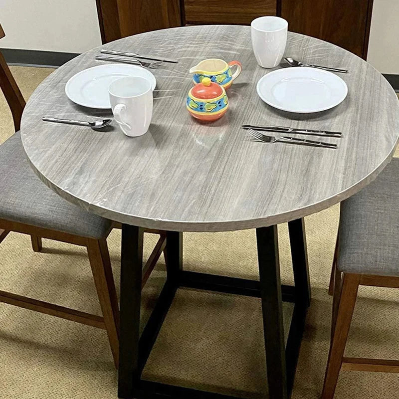 Fitted Round Tablecloth Transparent Waterproof Oil-proof Table Cover Zpaxo