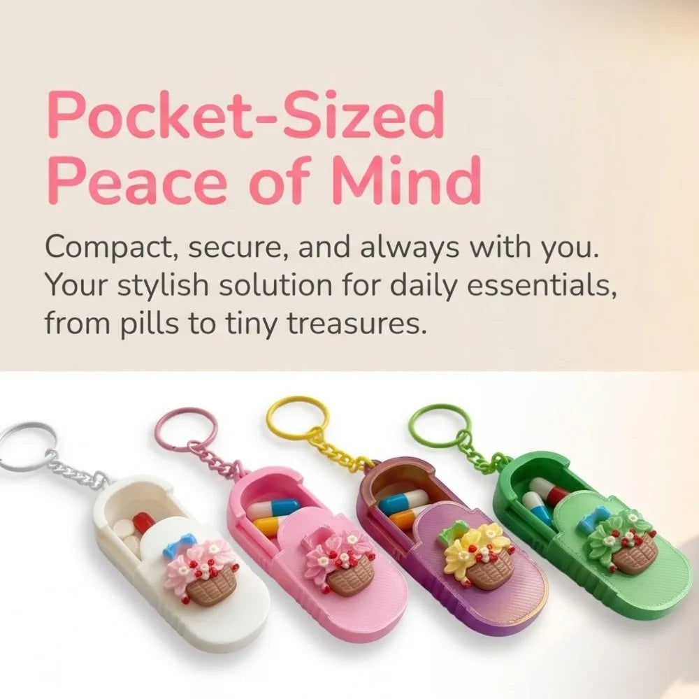 Compact Portable Pill Case Keychain Flower Basket Multifunctional Handmade Mini Medicine Box Pendant Waterproof Zpaxo
