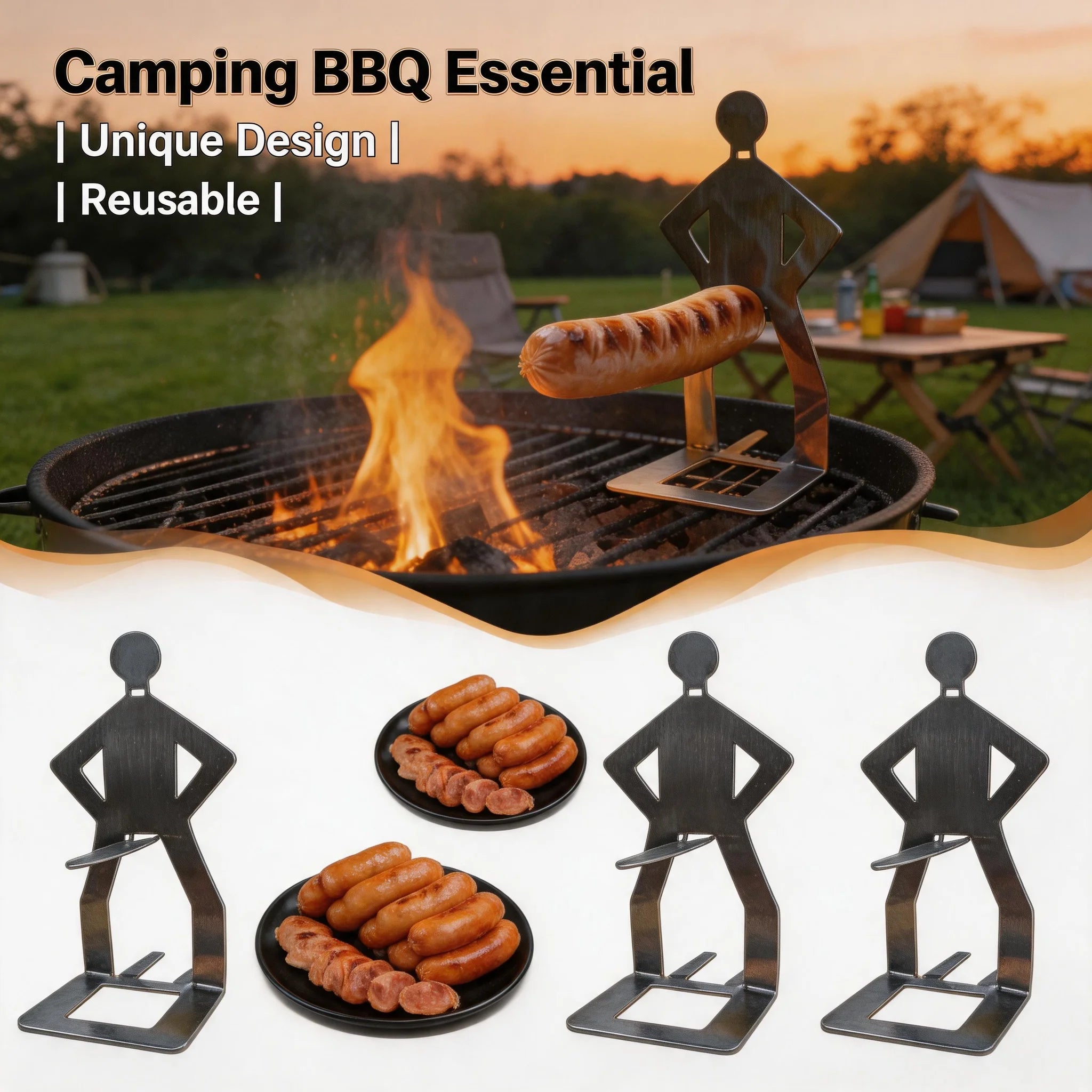 Stainless Steel Hot Dog Holder – Funny Sausage Grill Rack for BBQ