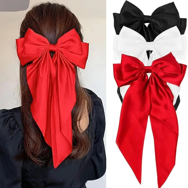 Elegant Bow Ribbon Hair Clip Women Fashion Solid Satin Trendy Bowknot