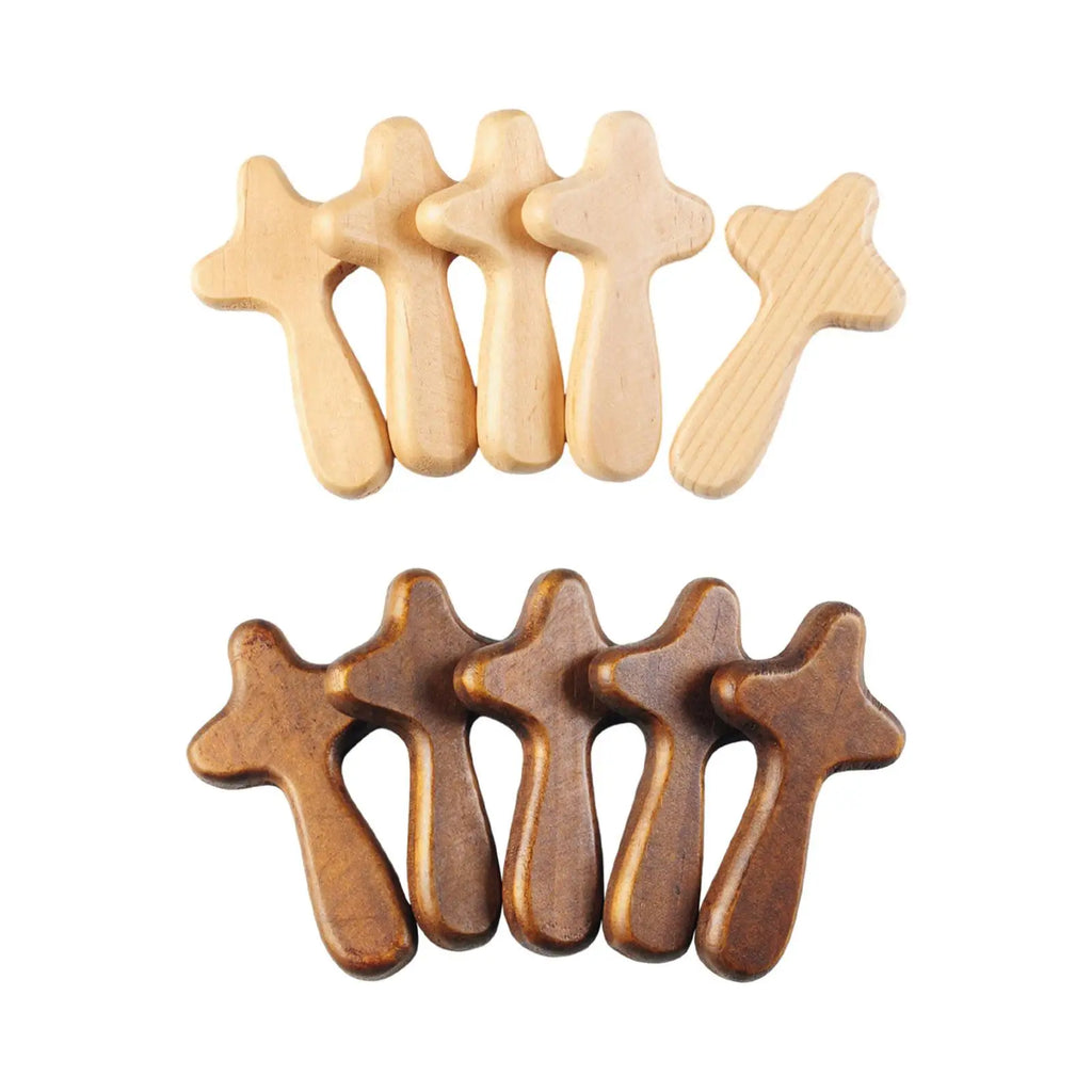 5Pcs Wooden Holding Cross Colleague Comfort Small Decoration Family Religious Person Hand Held Prayer Cross Pinewood Wood Cross Zpaxo
