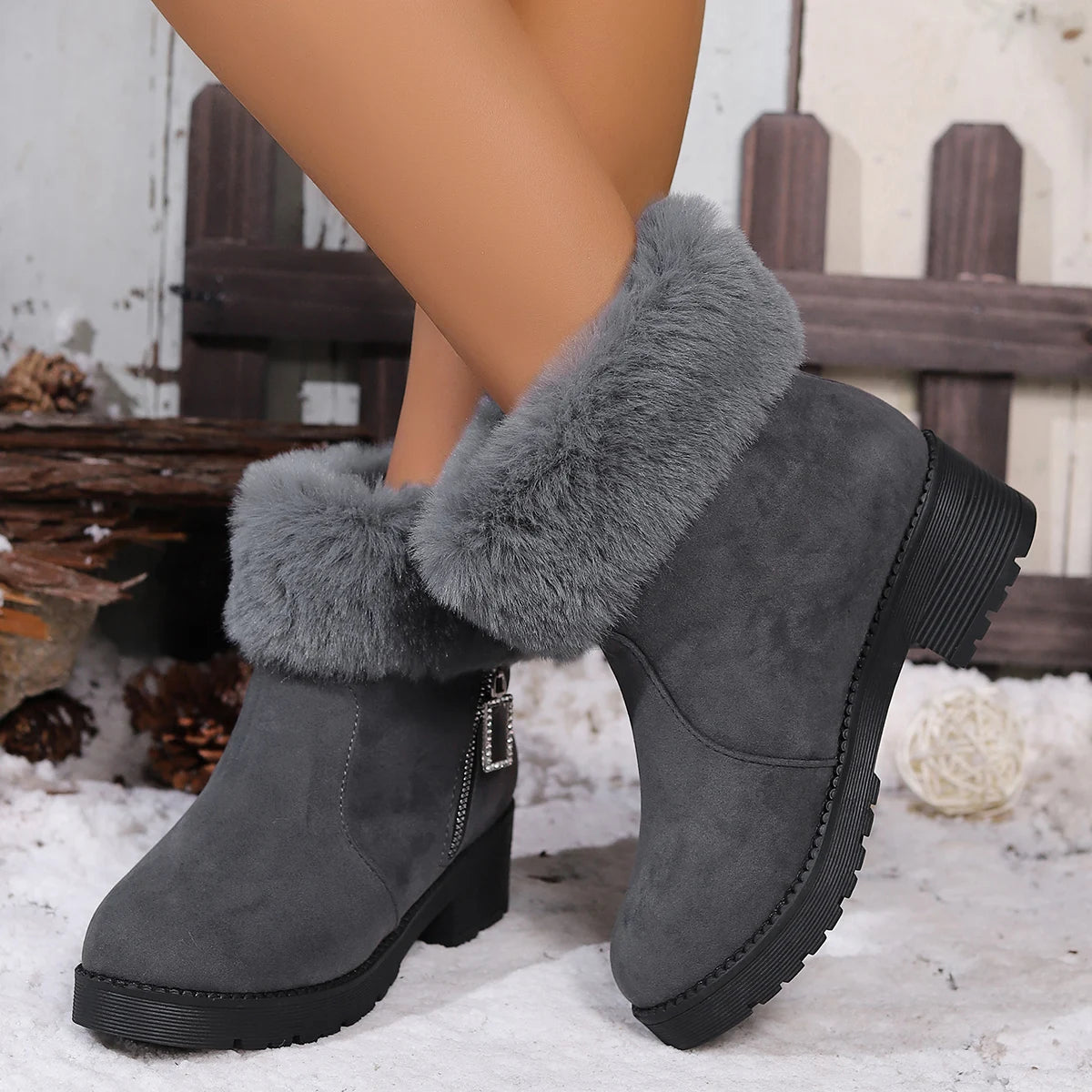 2025 New Women Ankle Boots Winter Keep Warm Snow Boots Women Fur Comfort Platform Cotton Shoes for Women Outdoor Designer Shoes Zpaxo GRAY 41