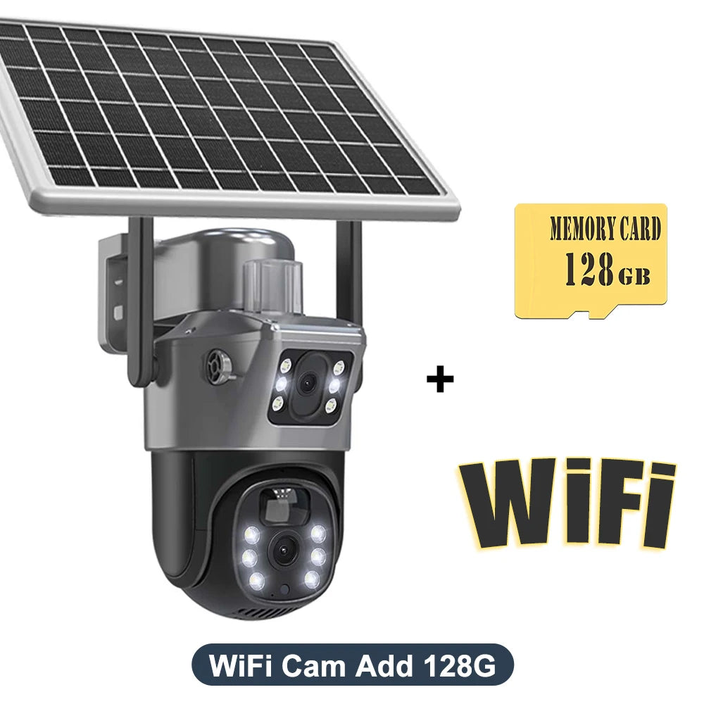 4K 8MP Solar Battery WiFi Camera Dual Lens Dual Screens Outdoor Camera PIR Human Detection Security Protection PTZ Video Cameras Zpaxo WiFi Camera Add 128G