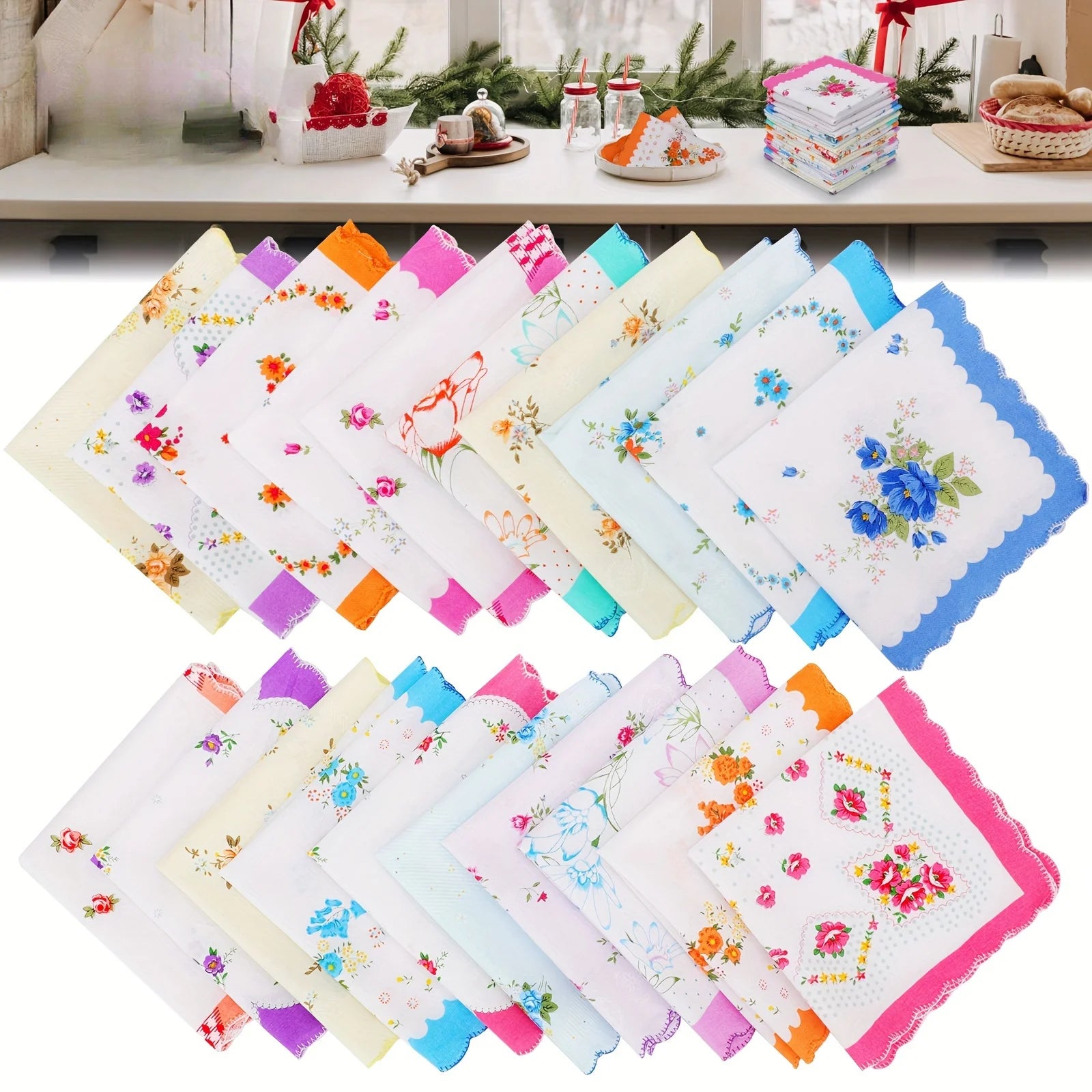 4 Floral Wedding Handkerchief Vintage Bride Bridesmaids Guests