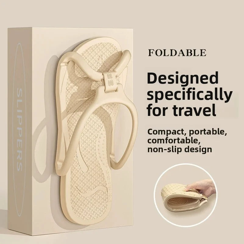 Foldable Travel Slippers Unisex EVA Flip Flops Hotel Non Slip Zpaxo Beige 43-44