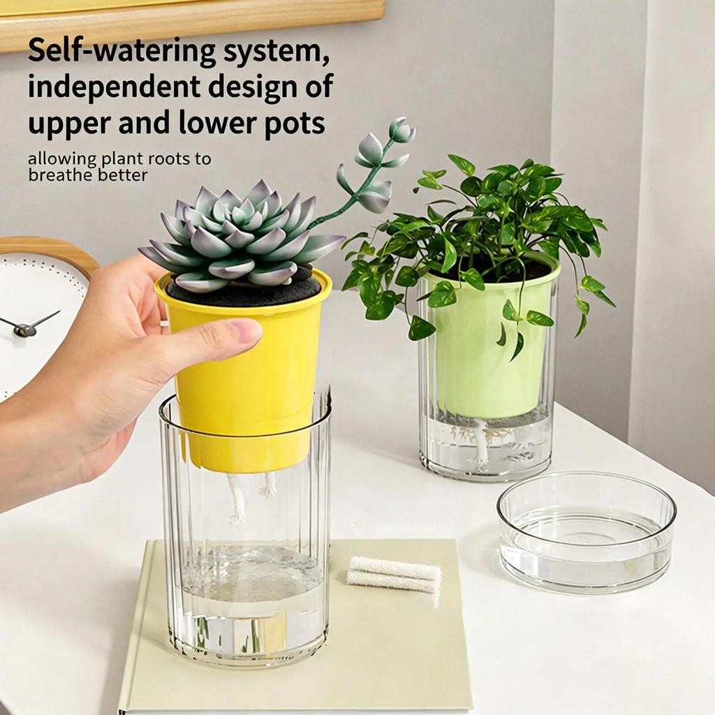 Self Watering Pots Double-layer Flower Container Clear Base Round