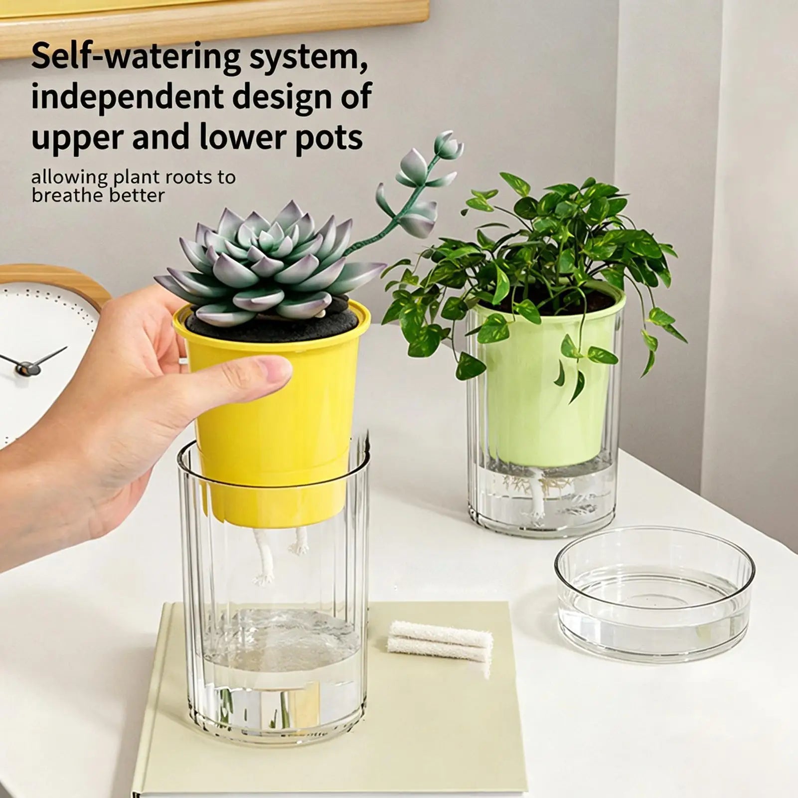 Self Watering Pots Double-layer Flower Container Clear Base Round