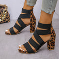 Women Sandals Summer Mid-heel Sandals 2025 New Ankle-Wrap Shoes for Women Elegant Open Toe Square Heel Shoes Zapatos De Mujer Zpaxo Yellow leopard 36