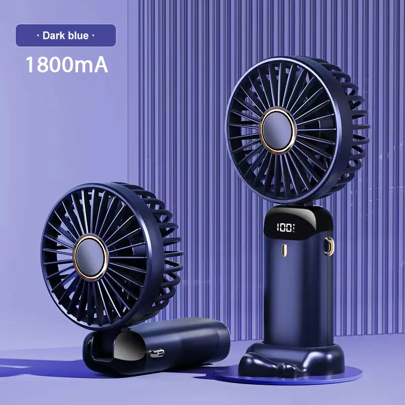 Mini Handheld Fan 5 Speeds USB Charging Hanging Neck Fan LED Digital Display For Outdoor Sport Student Office Desk Small Fan Zpaxo Blue