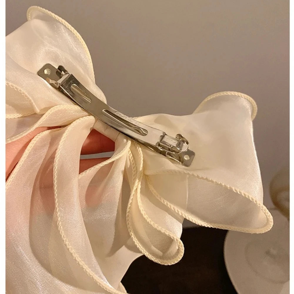 Black Organza Bow Fluttering Ribbon Hair Clips Women French Female