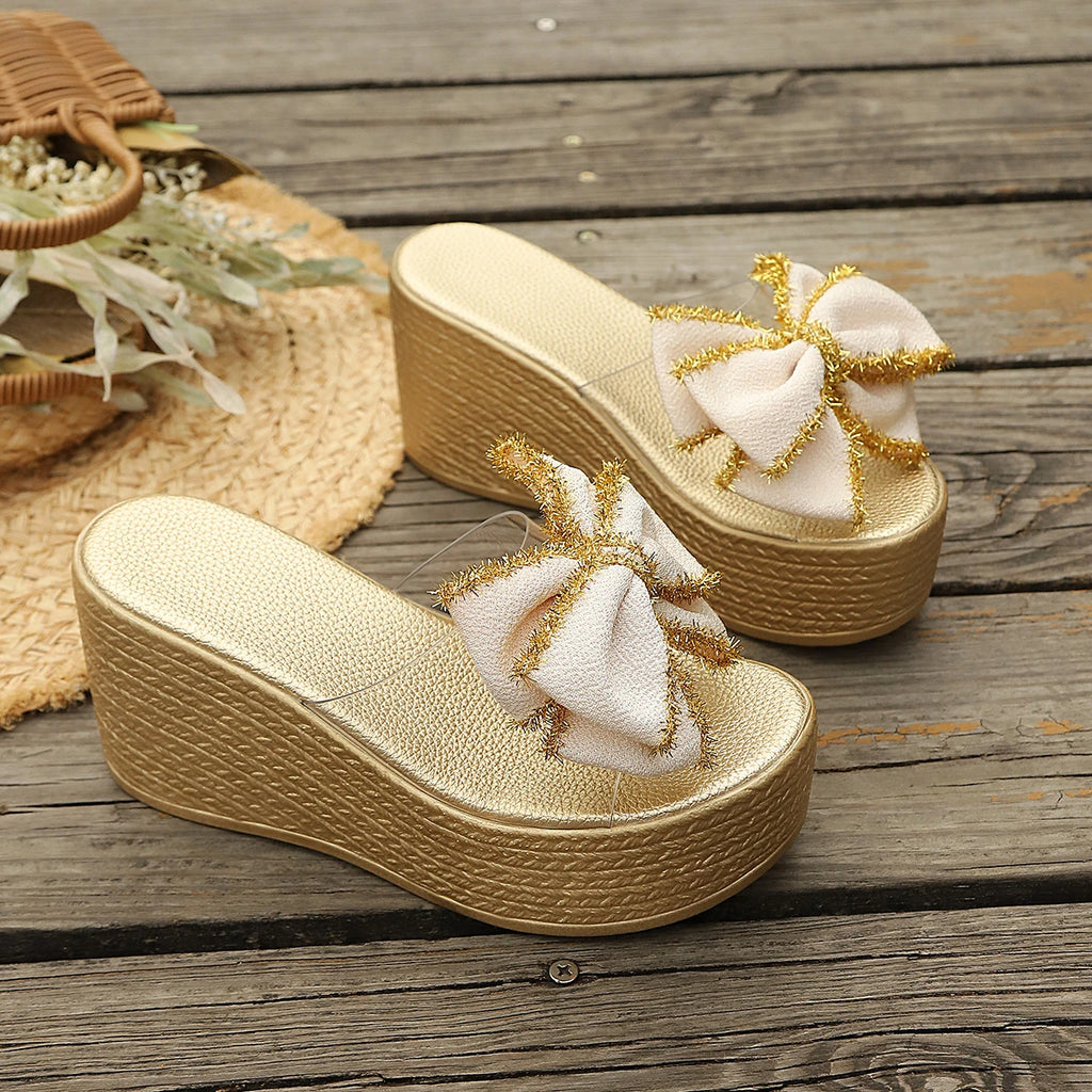 2026 Woman Sandals Bowknot Decor Chunky Platform Slippers Fashion