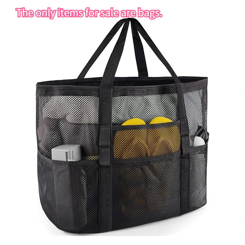 Large Capacity Mesh Beach Tote Bag Swimming Shower Fitness Travel Zpaxo black-1pc