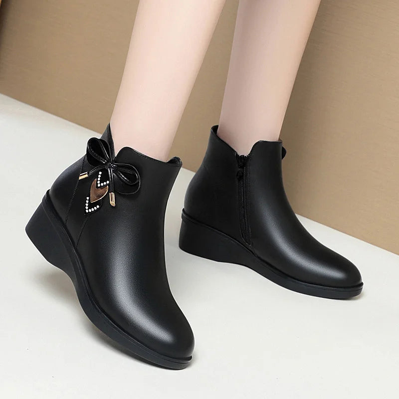 Women's Boots 2023 Winter Cotton Shoes Bow-knot Ankle Women Zipper Zpaxo