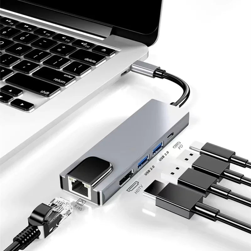USB C Hub Adapter Laptop 1 RJ45 Connector VGA Cable Display Port HDMI Zpaxo