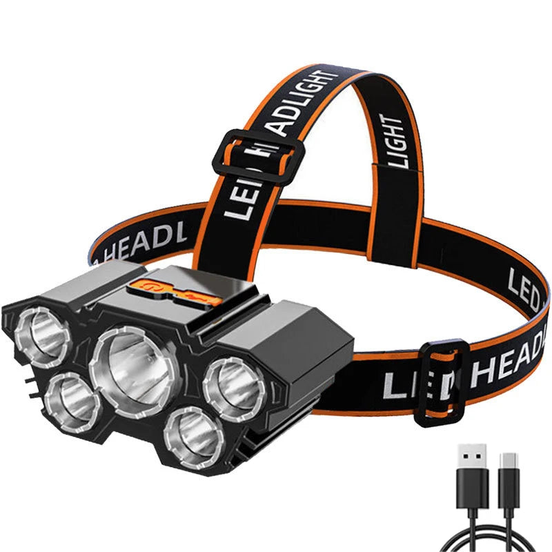 5 LED USB Rechargeable Headlamp – Waterproof Camping Light