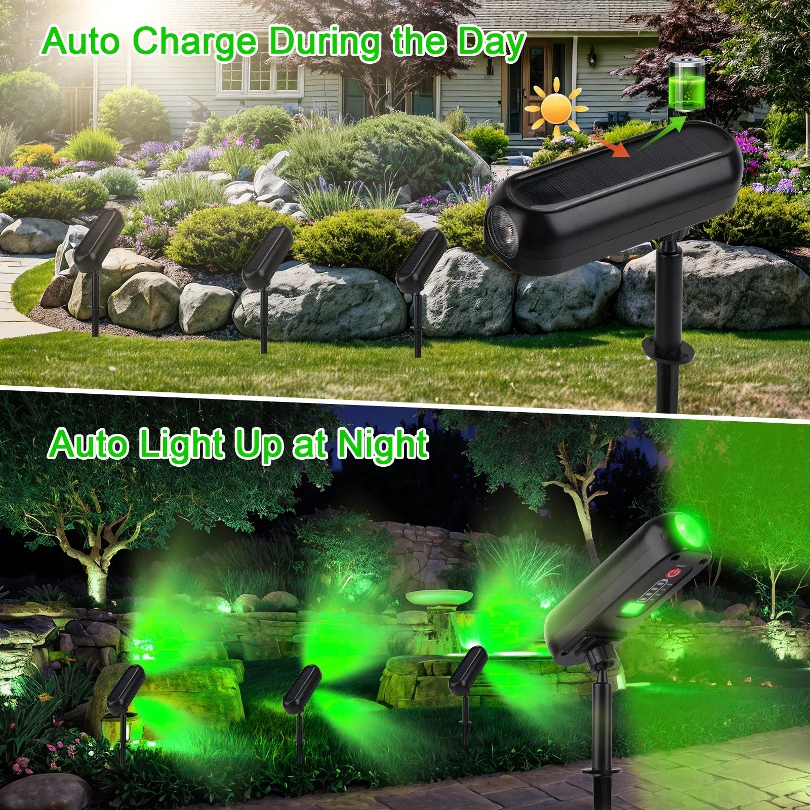 Solar LED Garden Spotlight IP65 Waterproof 2 Modes 360° Adjust