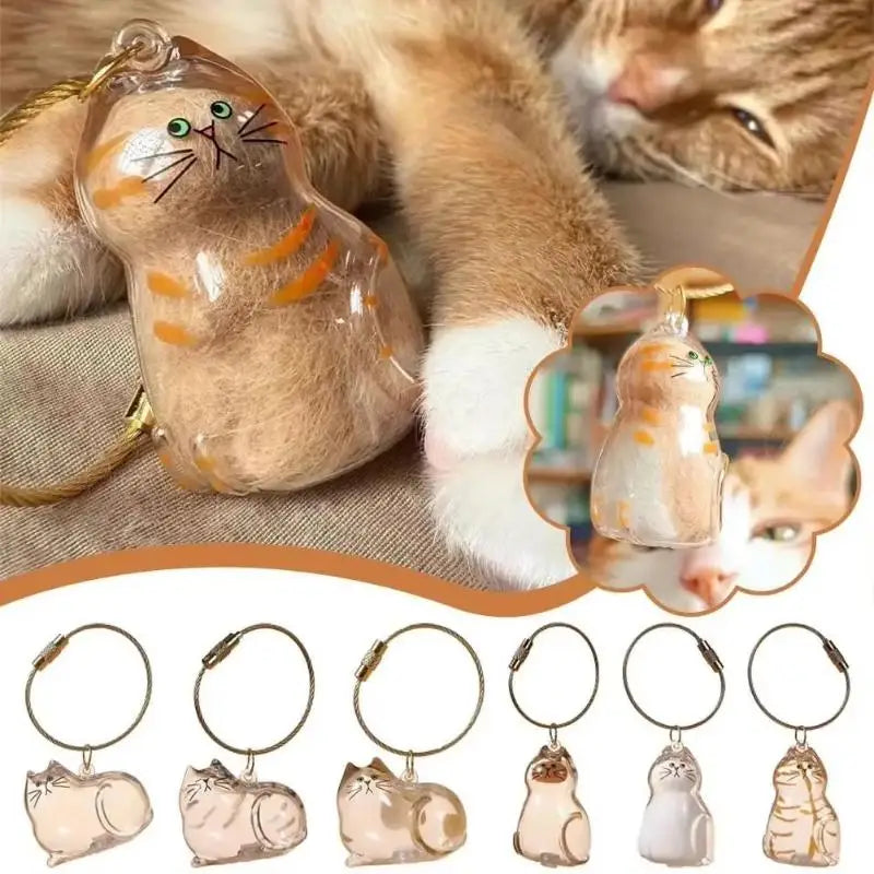 Kawaii Cat Keychain Pet Hair Storage Box & Grooming Charm