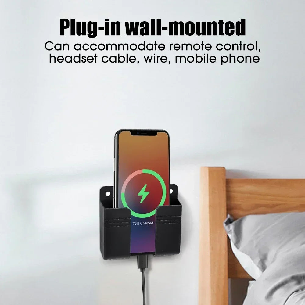 1pc Wall Mounted Storage Box Multifunction Punch Free Organizer TV Remote Control DIY Mobile Phone Plug Charging Holder Stand Zpaxo