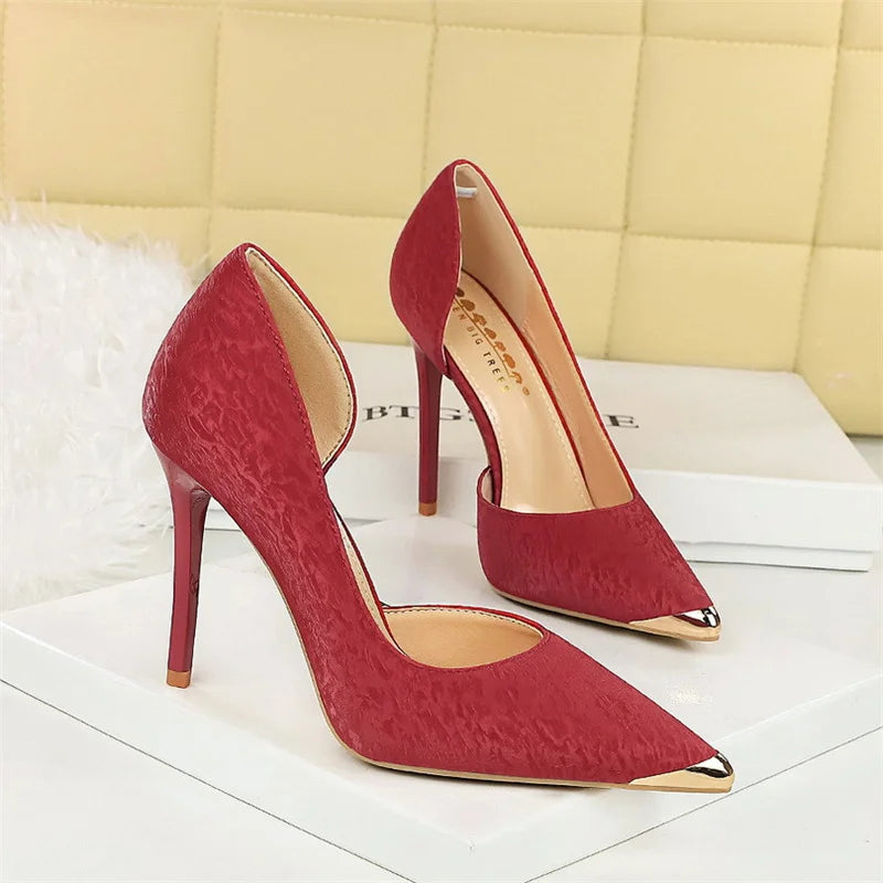 Pointed Toe Shallow Mouth Hollow Heels Women's Thin Iron Metal Zpaxo 8626-2 Red 38 China Mainland