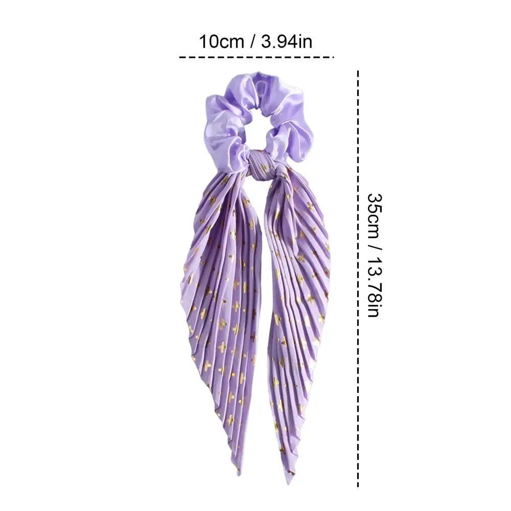 1PC Flower Print Bow Satin Long Ribbon Ponytail Scarf Tie Scrunchies Women Girls Elastic Bands French Headdres Hair Accessories Zpaxo Purple