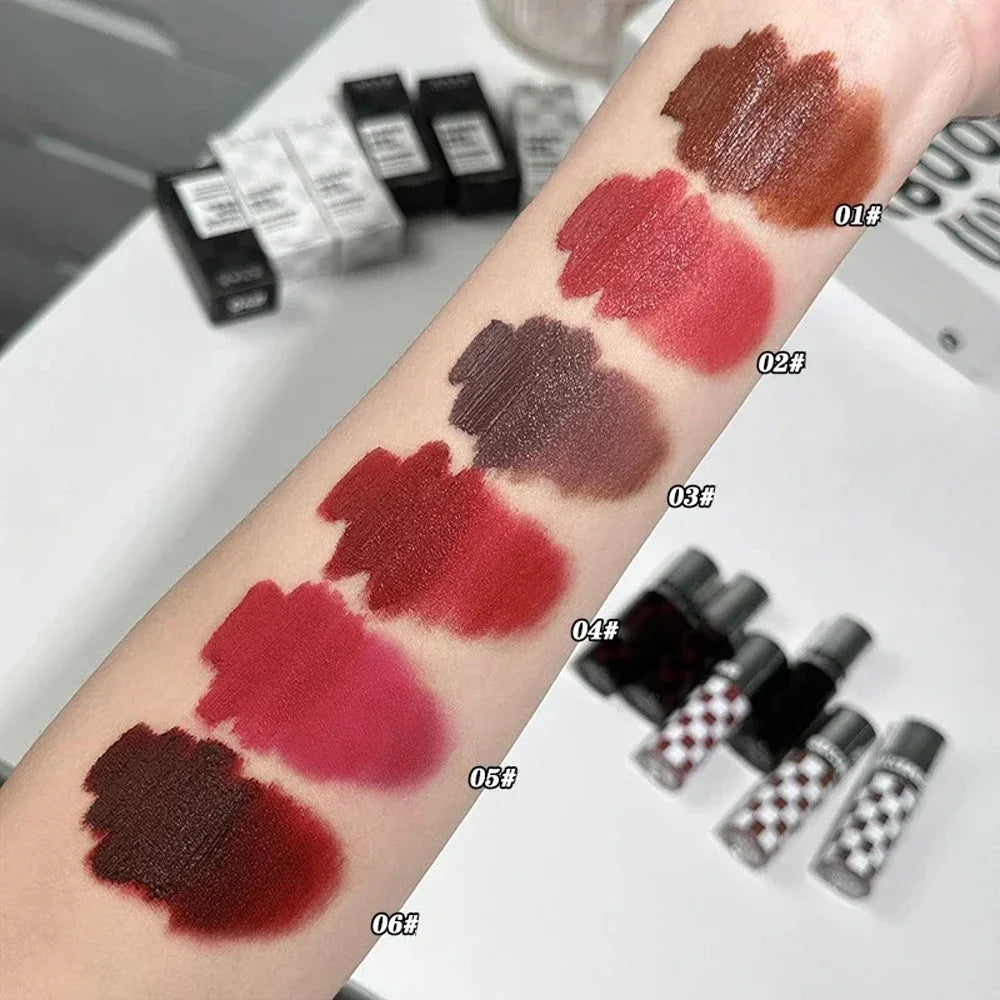 Checkered Nude Purple Matte Lip Mud Mousse Lipstick Waterproof Punk Zpaxo