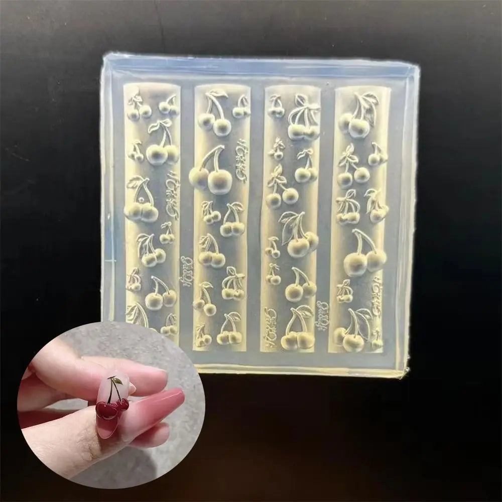 Hot 3D Cherry Design Nail Templates DIY Durable Jewelry Manicure Design Tool Crafts Nail Silicone Mold Nail Art Decorations Zpaxo