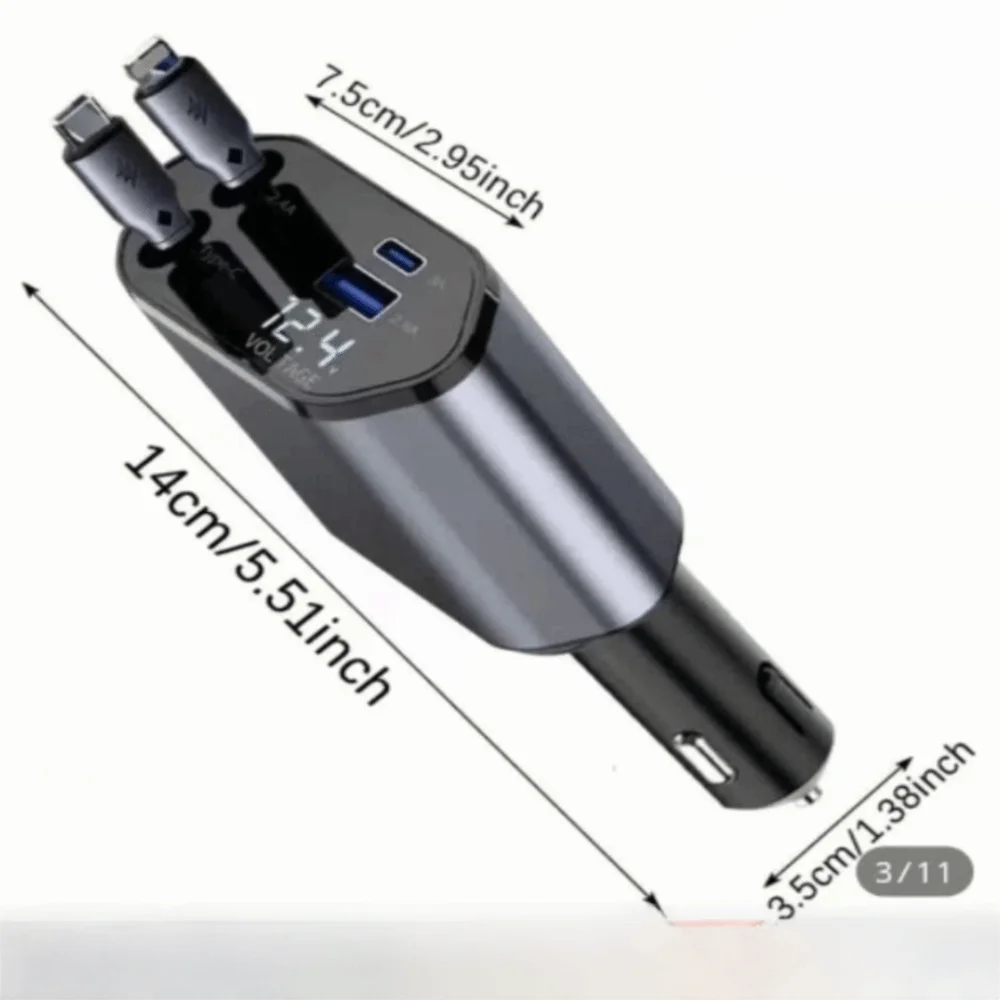 Universal 4 IN 1 Car Charger Retractable Cable 120W Retractable Car Charger Fast Charge Cigarette Lighter Adapter For Cars Zpaxo