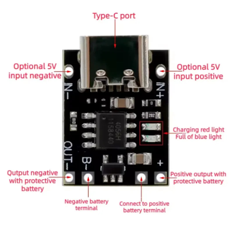 5V charging and discharging integrated module 3.7V 4.2V18650 lithium battery charging boost power board protection Type-c Zpaxo