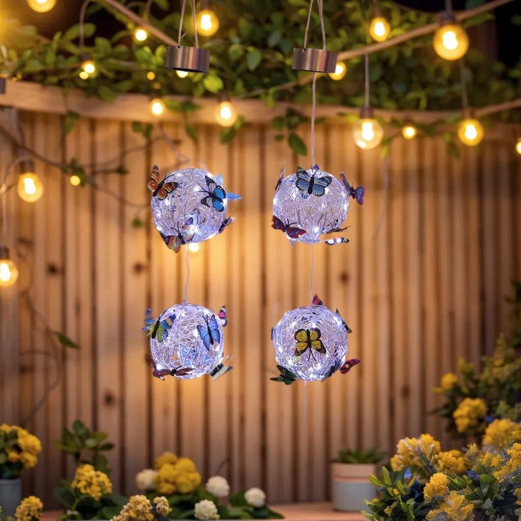 Solar Lamp Auto Light Up Garden Lights Metal Ball Butterfly Hanging Zpaxo