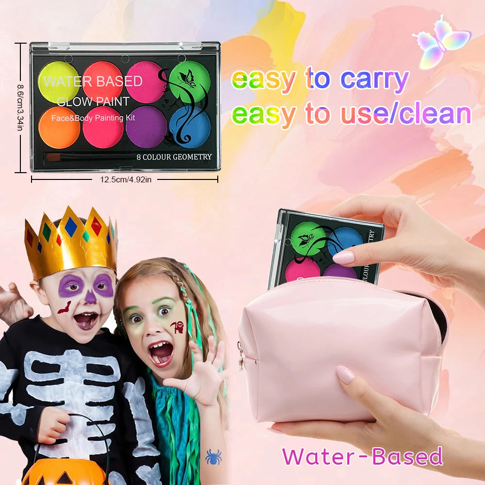 8 Colors Body Painting Palette Tattoo Art UV Glow Dark Makeup Zpaxo