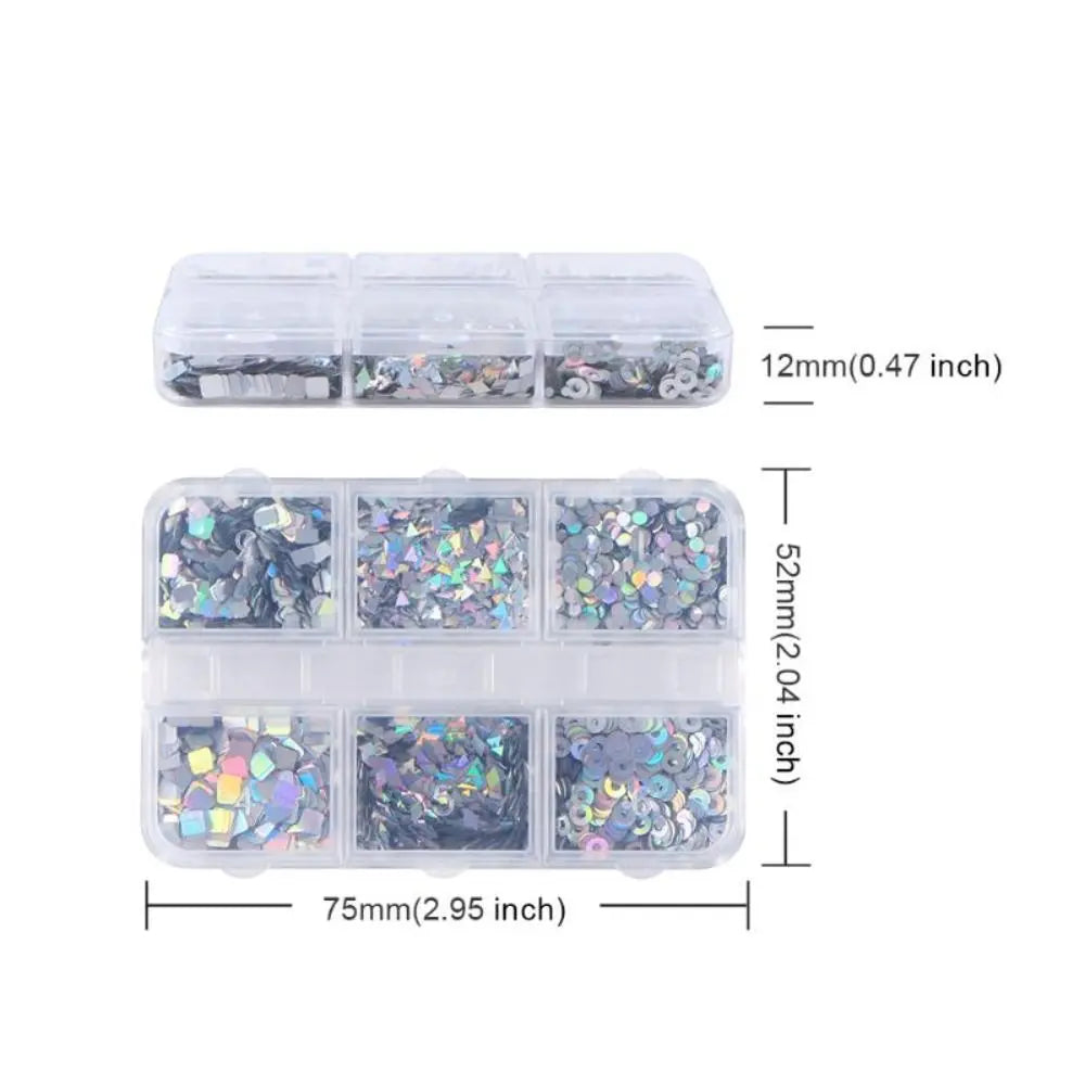 6 Grids Nail Enhancement Laser Glitter Geometric Patterns DIY Manicure Tools Nail Art Sequins Nail Decoration Nail Charms Zpaxo