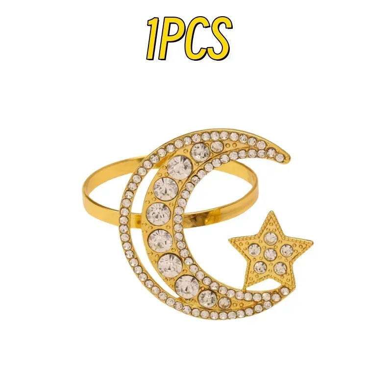 1- Ramadan Crescent Star Napkin Rings Eid Mubarak Dinner Holders