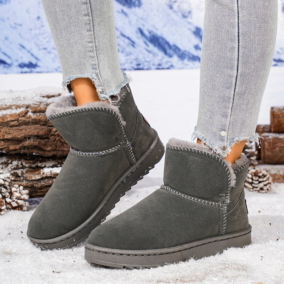 2025 New Women Ankle Boots Leather Fluff Lined Short Tube Boots Versatile Warm Cotton Winter Shoes Thick Bottom Snow Boots Women Zpaxo