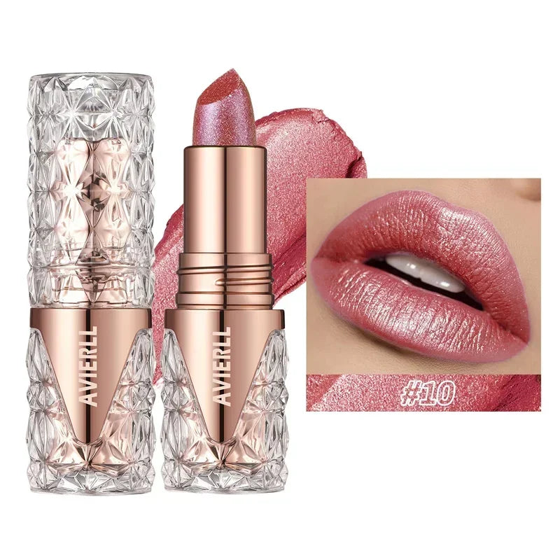 10 Colors 1 Pearlescent Lipstick Long Lasting Moisturizing Sparkling