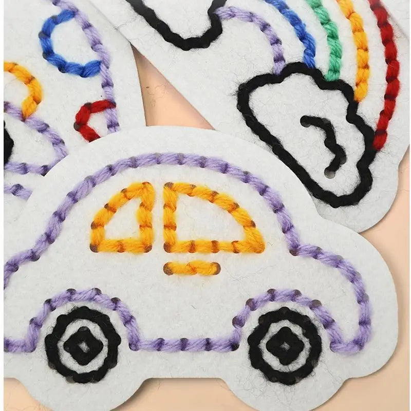 Kids Lacing Cards Fun Handmade Threading Kit Non-Woven Patterns Learning Activity Educational Embroidery Games Fine Motor Skill Zpaxo